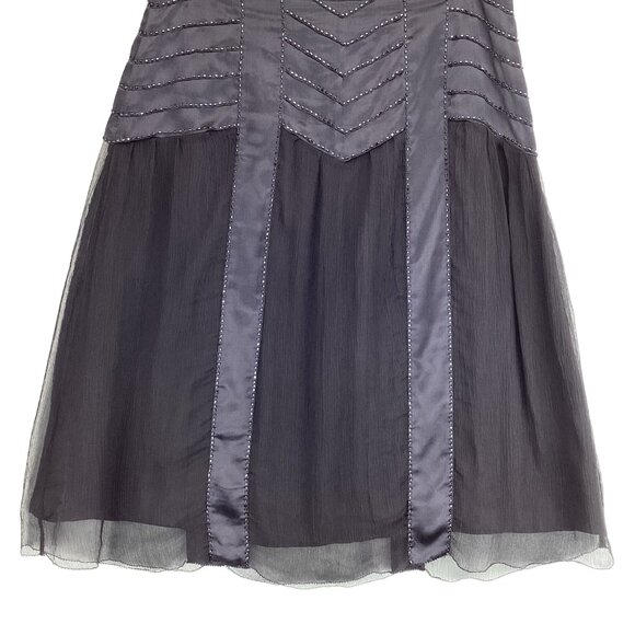 Saja Womens Black Silk Skirt With Chevron Beading Size 2 A-Line Lined‎ - Picture 3 of 7